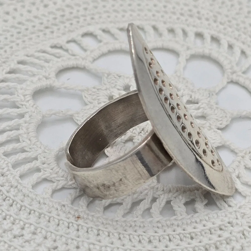 Sterling Silver 925 Shield Ring Statement Modernist Size 8 9g
